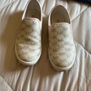 Michael Kors Pink and Cream Monogram Slip-On Sneakers